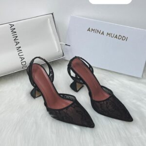 Amina Muaddi white lace Holli slingback pumps