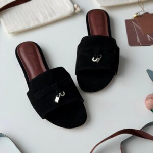 Loro Piana Summer Charms slides in light beige suede