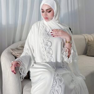 Noor White Open Abaya Set